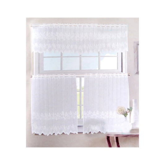 3 Pce Cafe Rose Lace Curtain Set - Home & Garden > Curtains