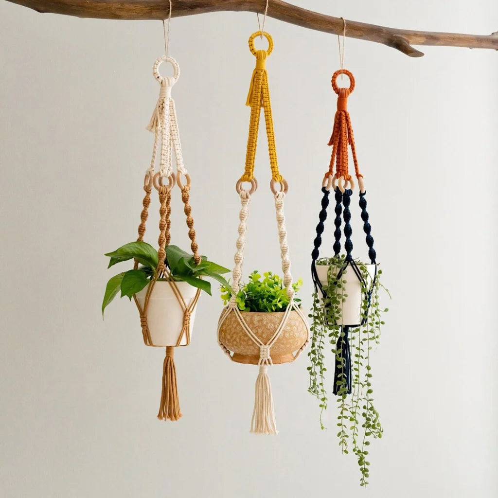 3 pcs Handwoven Plant Hanger-Cotton Rope Hanging Planter