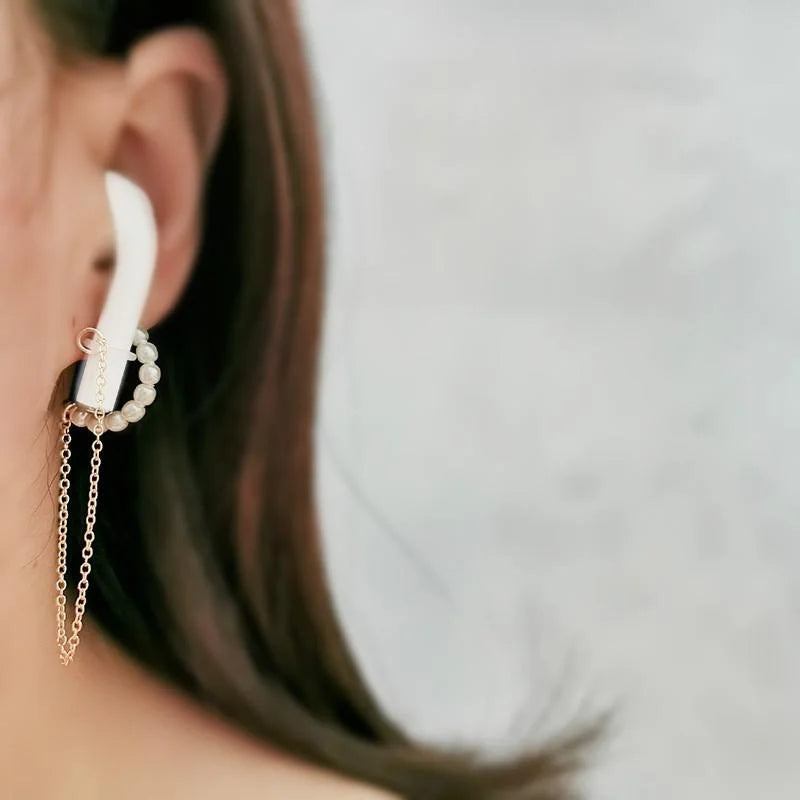 3-Piece Bluetooth Headset With Anti-Lost C-Type Earring Chain - Silver Pearl-1915197518933790724