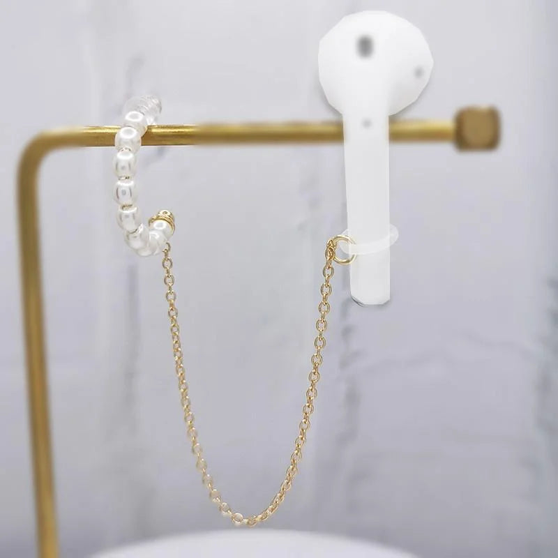 3-Piece Bluetooth Headset With Anti-Lost C-Type Earring Chain - Silver Pearl-1915197518933790723