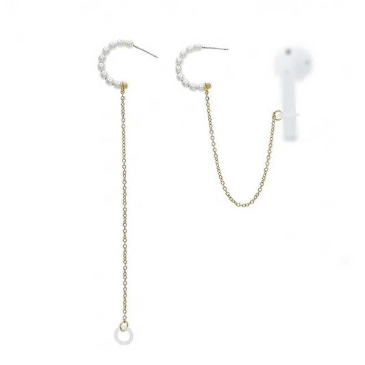 3-Piece Bluetooth Headset With Anti-Lost C-Type Earring Chain - Silver Pearl-1915197518933790721
