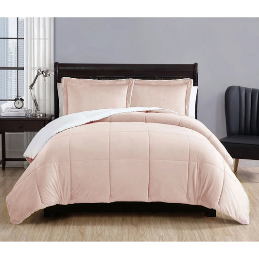 3 Piece Micro Mink Comforter Set Apricot Queen - Hotel