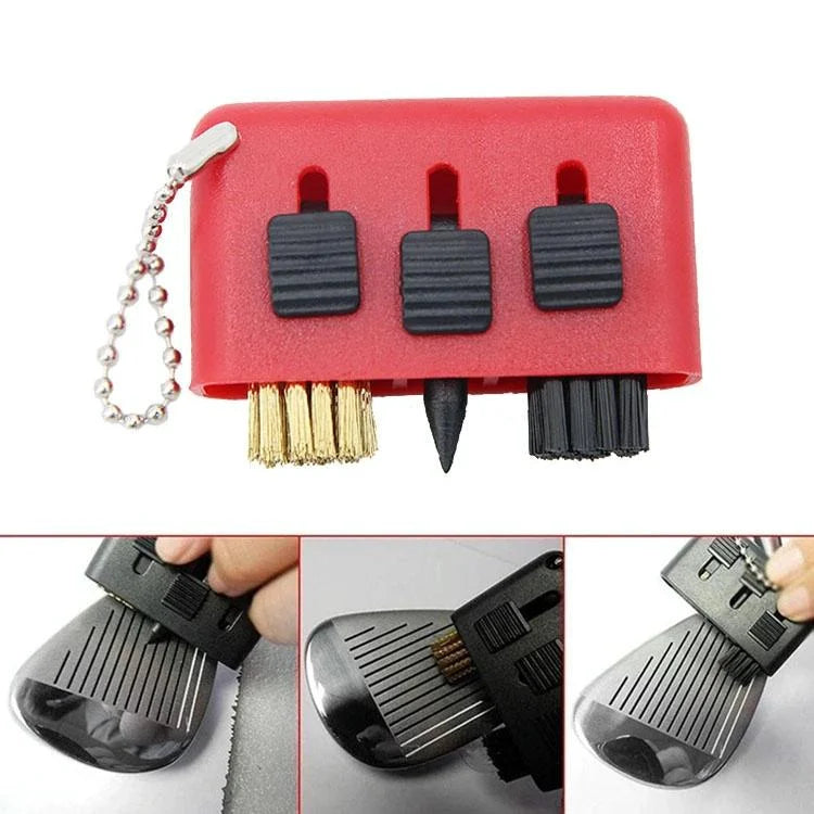 3-piece Portable Golf Groove Cleaning Brush - Red - Sports