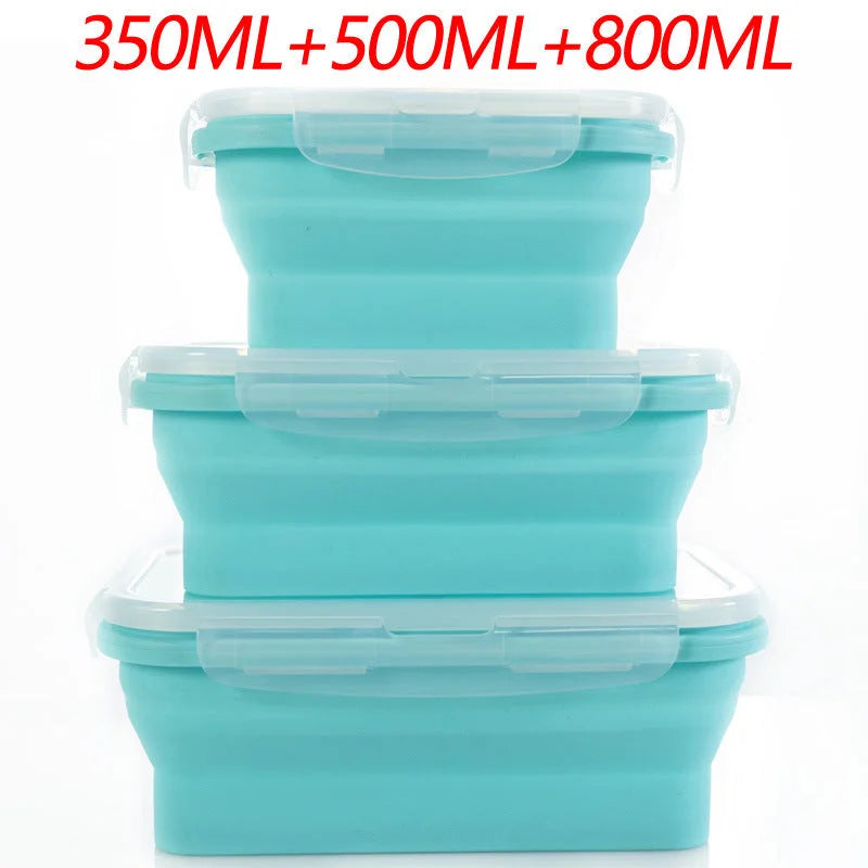 3-piece Set Blue Collapsible Silicone Food Storage