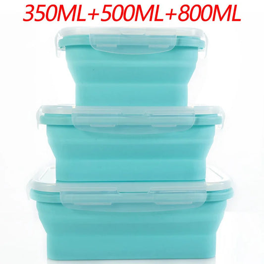 3-piece Set Blue Collapsible Silicone Food Storage
