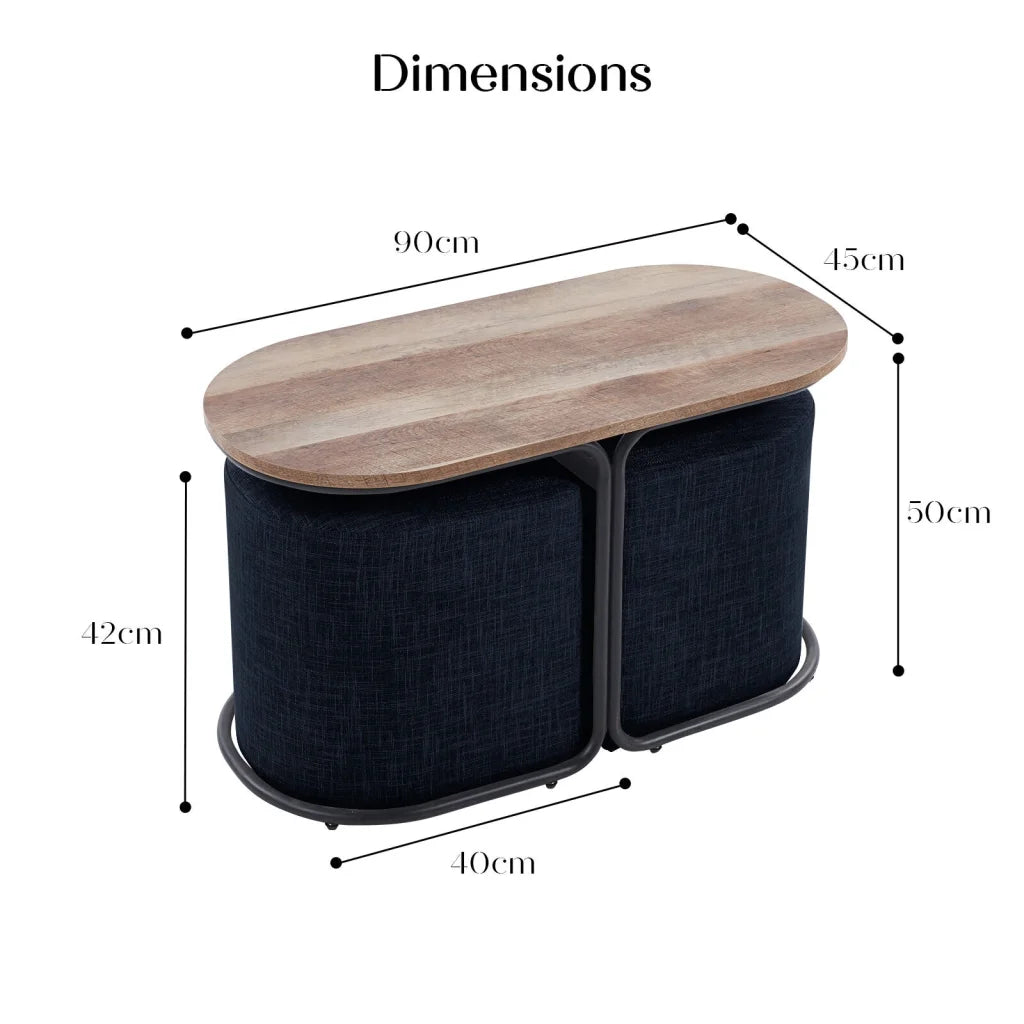 3 Piece Set Coffee Table & Ottoman Wood Side End Table