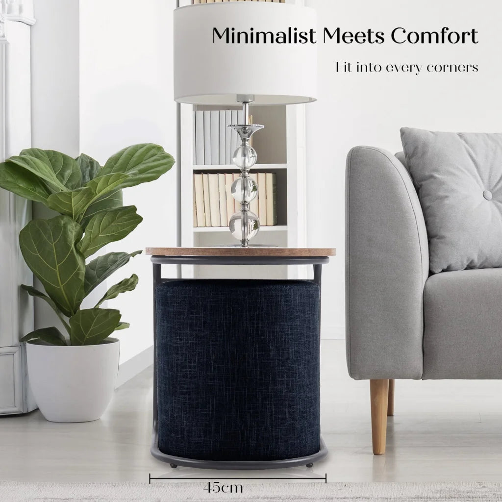 3 Piece Set Coffee Table & Ottoman Wood Side End Table