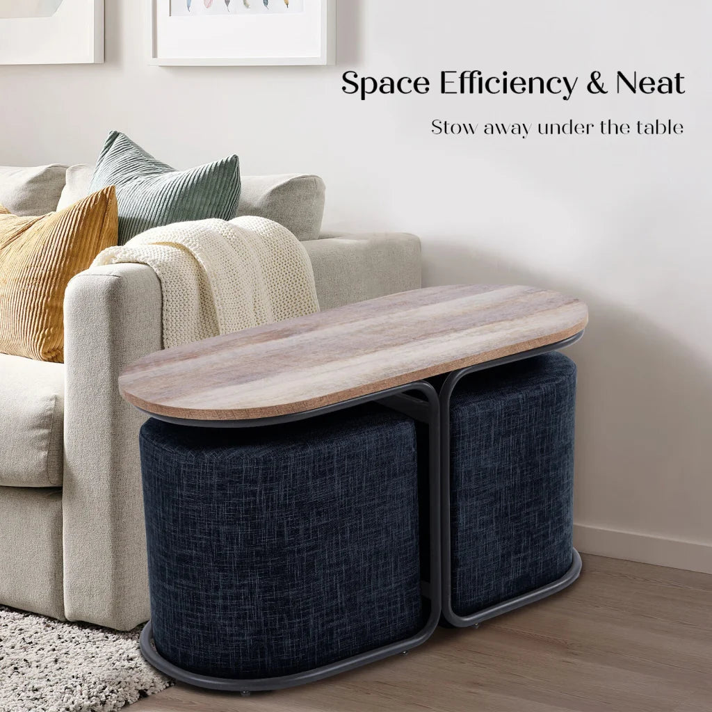 3 Piece Set Coffee Table & Ottoman Wood Side End Table