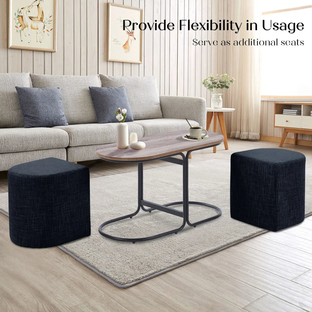 3 Piece Set Coffee Table & Ottoman Wood Side End Table