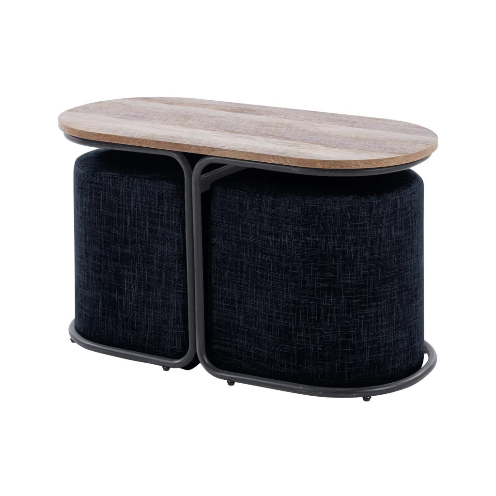 3 Piece Set Coffee Table & Ottoman Wood Side End Table