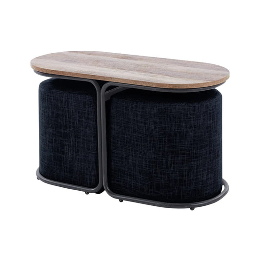 3 Piece Set Coffee Table & Ottoman Wood Side End Table