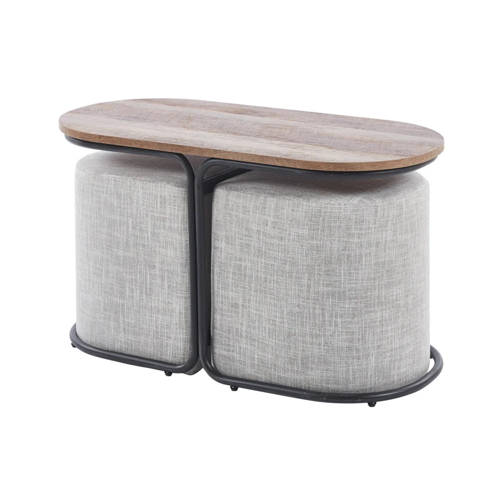 3 Piece Set Coffee Table & Ottoman Wood Side End Table