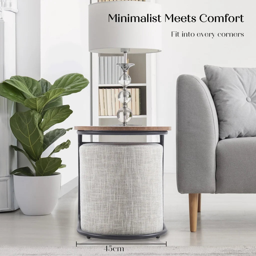 3 Piece Set Coffee Table & Ottoman Wood Side End Table