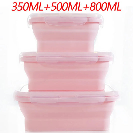 3-piece Set Pink Collapsible Silicone Food Storage