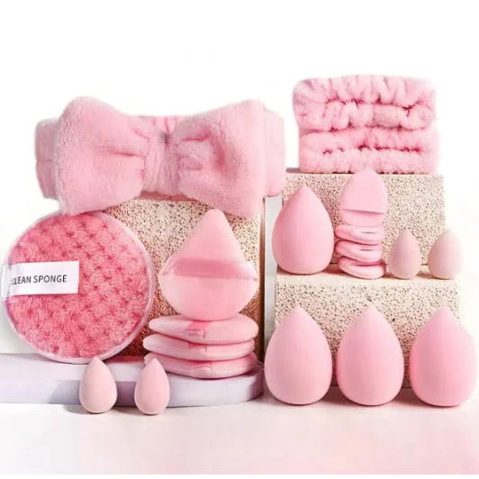 3 * Pink 20 Sets Makeup Sponge Set - Flannel Headband