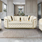 3 Seater Sofa Beige Velvet Fabric Solid Wood construction