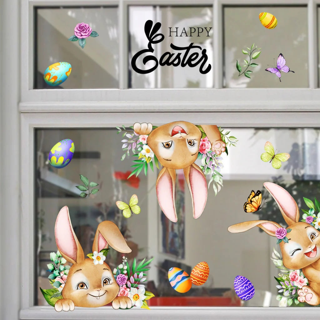 3 Sheet， Creative Easter Bunny & Egg Window Decal