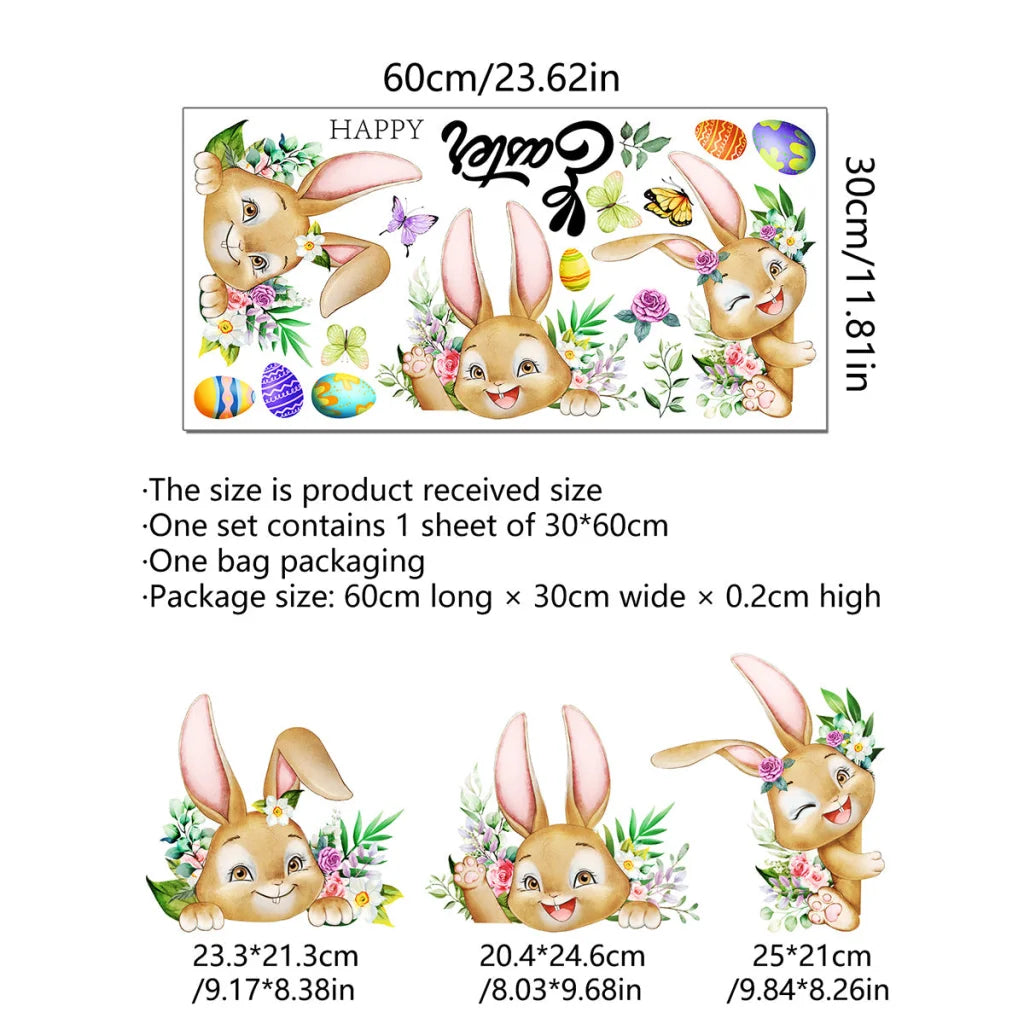 3 Sheet， Creative Easter Bunny & Egg Window Decal