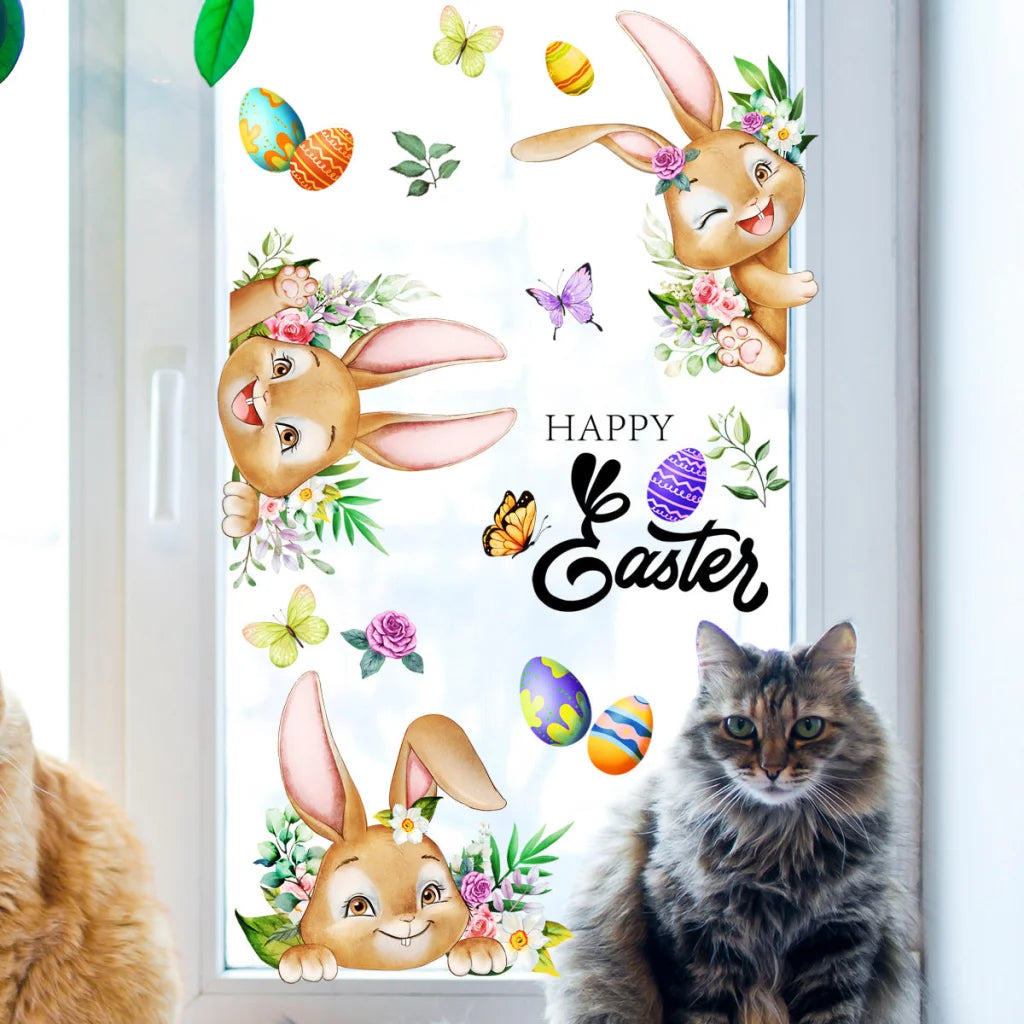 3 Sheet， Creative Easter Bunny & Egg Window Decal