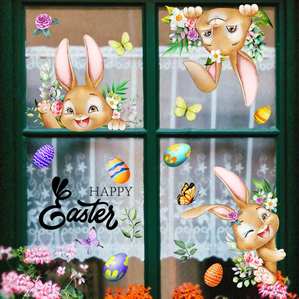 3 Sheet， Creative Easter Bunny & Egg Window Decal