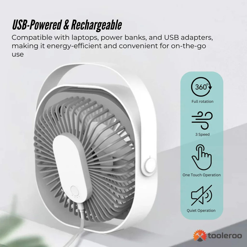 3-Speed USB 20cm Desktop Fan – Quiet Portable Lightweight