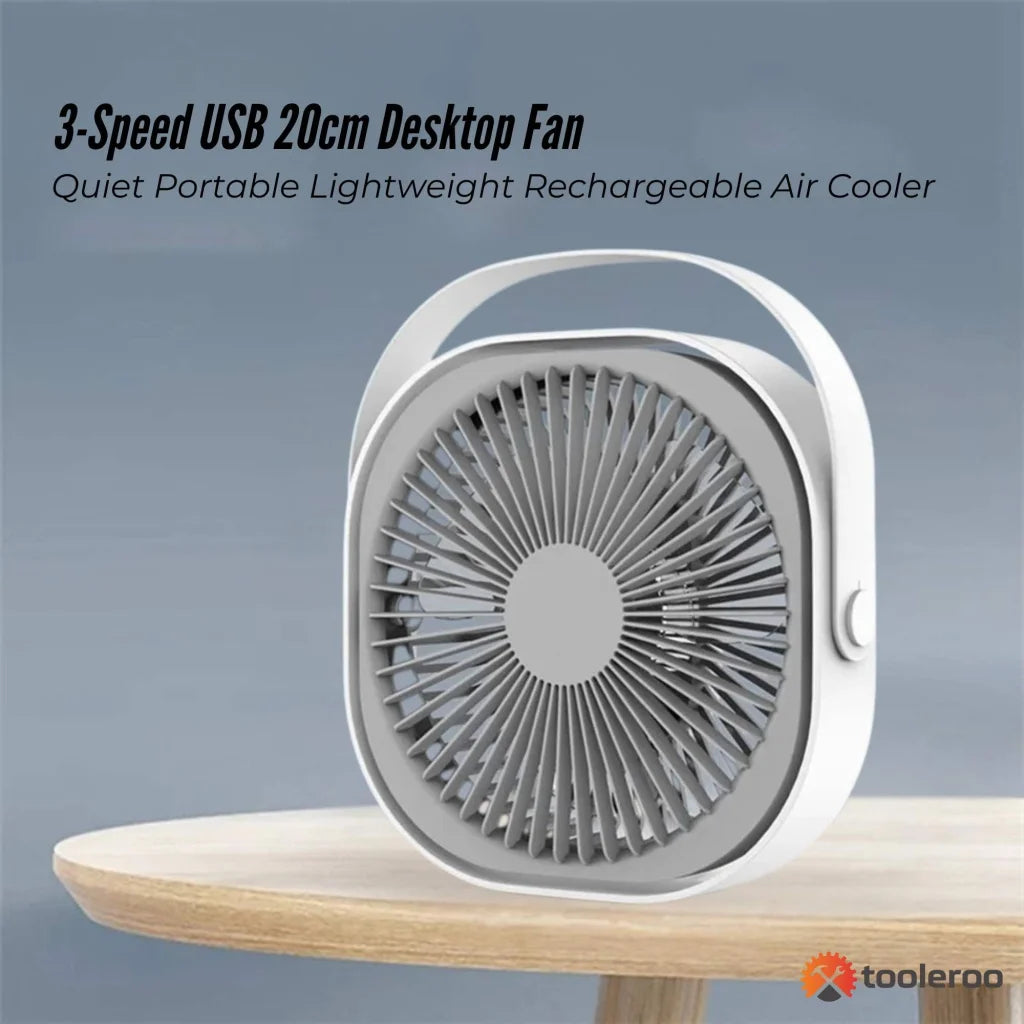 3-Speed USB 20cm Desktop Fan – Quiet Portable Lightweight