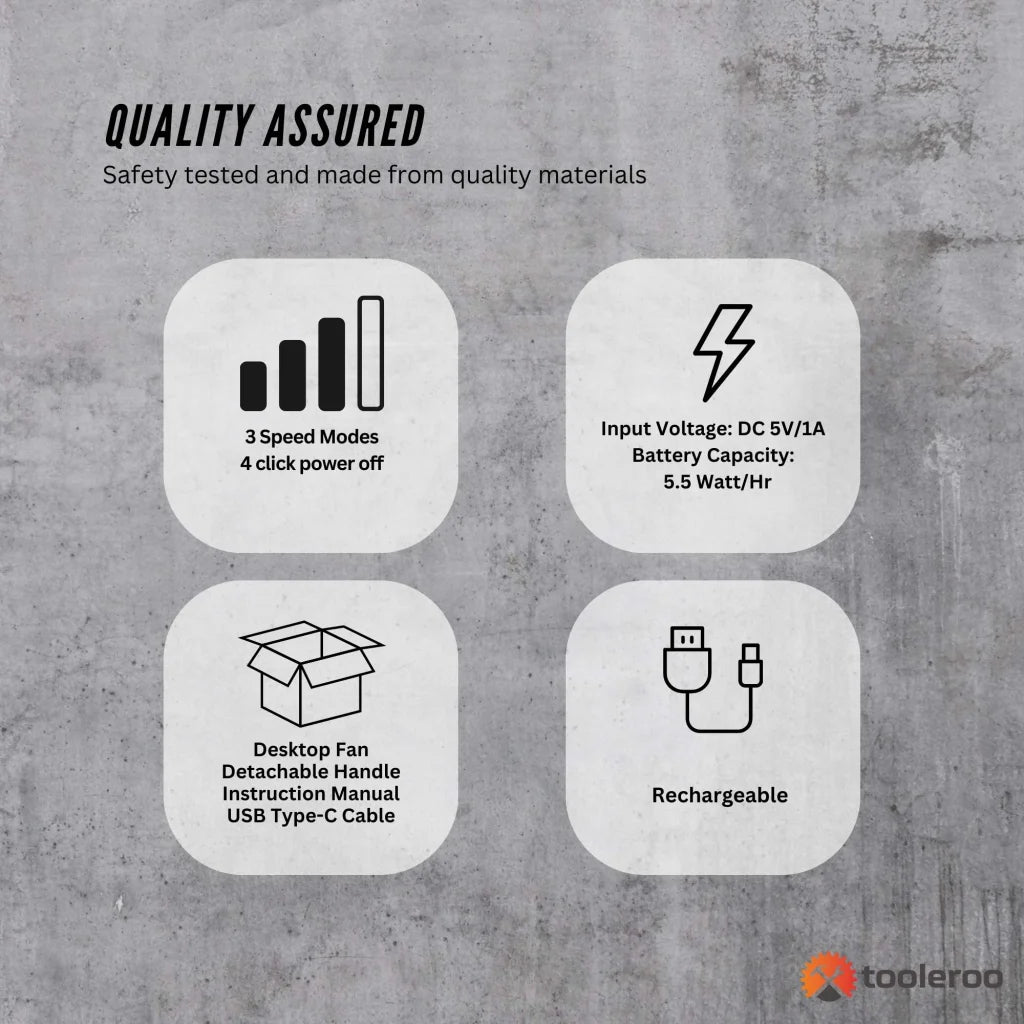 3-Speed USB 20cm Desktop Fan – Quiet Portable Lightweight