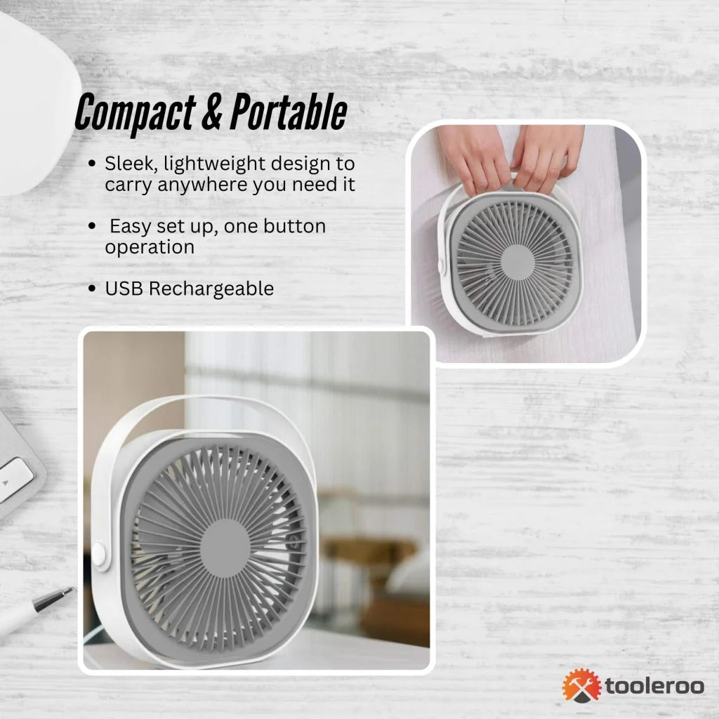 3-Speed USB 20cm Desktop Fan – Quiet Portable Lightweight