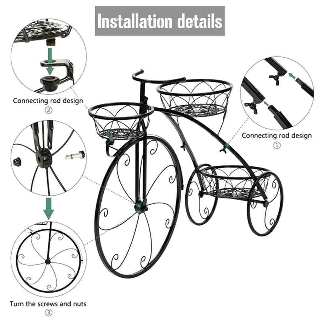 3-Tier Iron Bicycle Plant Stand Rack Tricycle Planter