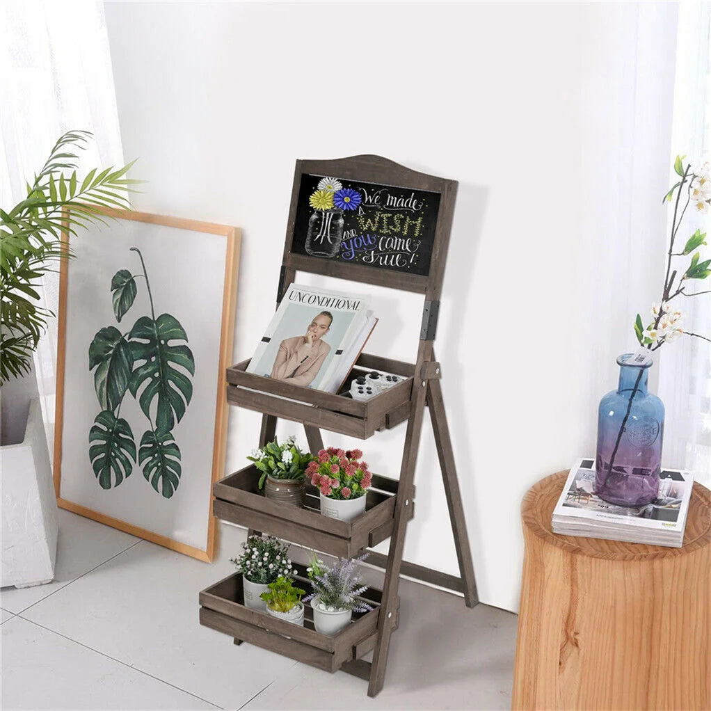 3 Tier Rustic Wood Plant Stand 38CM Corner Shelf - Home &
