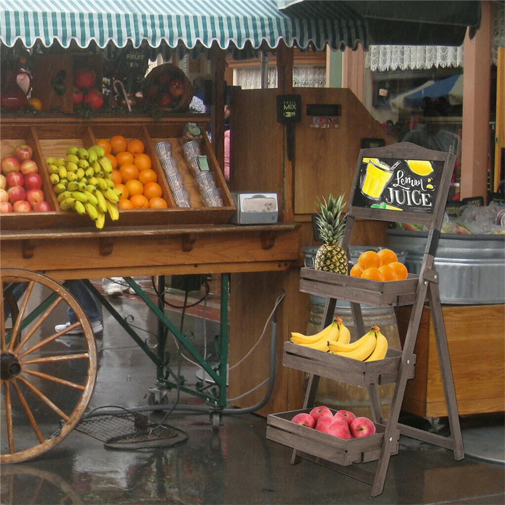 3 Tier Rustic Wood Plant Stand 38CM Corner Shelf - Home &