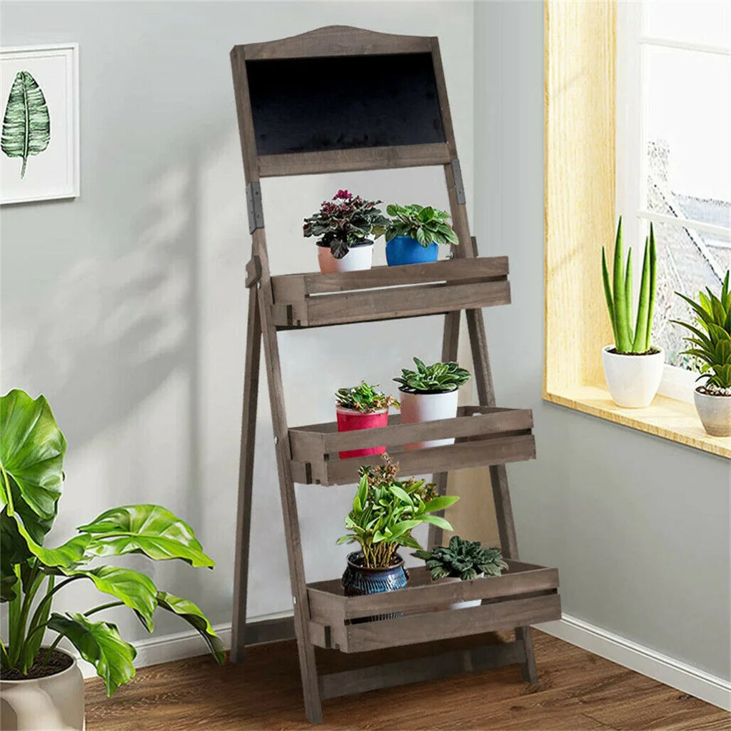3 Tier Rustic Wood Plant Stand 38CM Corner Shelf - Home &