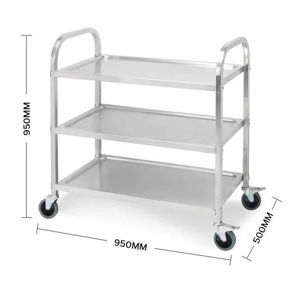 3-Tier Stainless Steel Kitchen Dining Food Cart Trolley 95x50x95cm Large - Premium