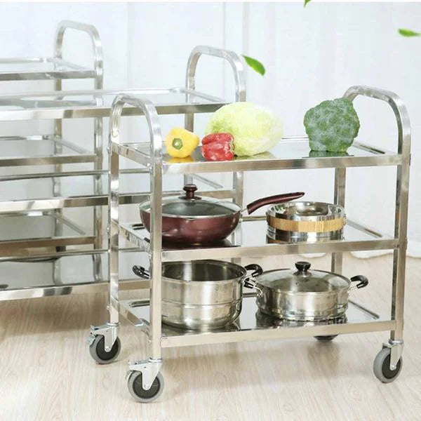 3-Tier Stainless Steel Kitchen Dining Food Cart Trolley 95x50x95cm Large - Premium