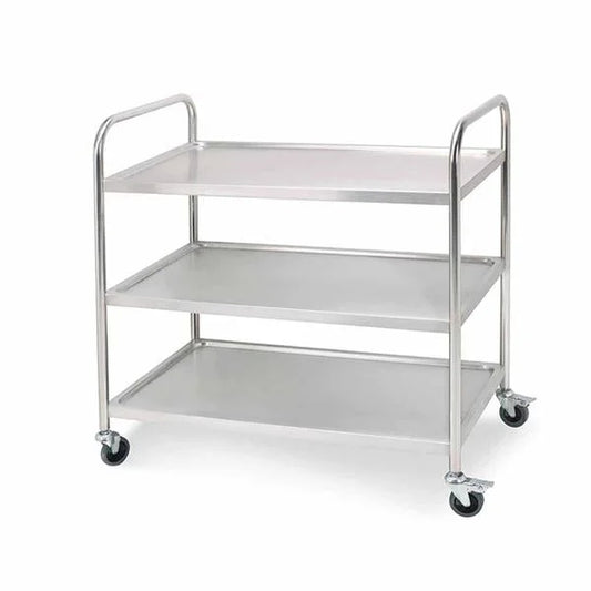 3-Tier Stainless Steel Kitchen Dining Food Cart Trolley Round 81x46x85cm Small - Premium