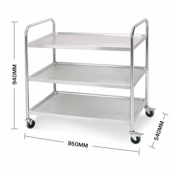 3-Tier Stainless Steel Kitchen Dining Food Cart Trolley Round 86x54x94cm Large - Premium