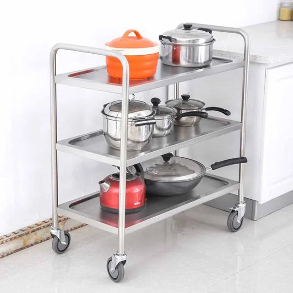 3-Tier Stainless Steel Kitchen Dining Food Cart Trolley Round 86x54x94cm Large - Premium