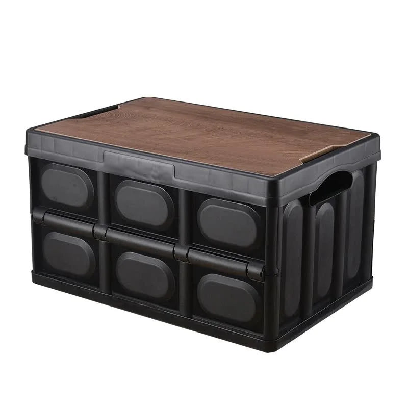 30L Black Foldable Storage Box with Wooden Lid