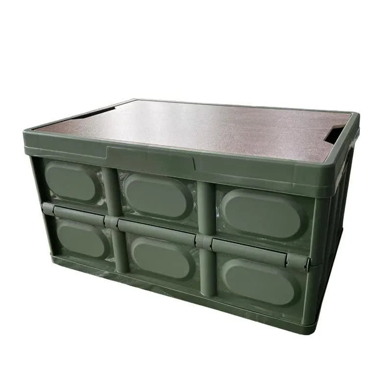 30L Green Foldable Storage Box with Wooden Lid
