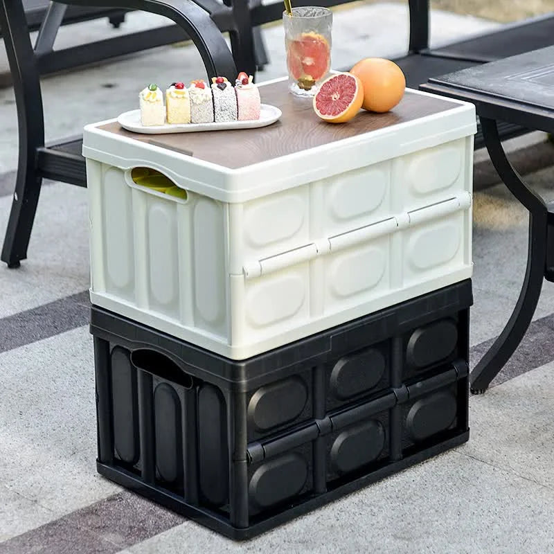 30L Green Foldable Storage Box with Wooden Lid