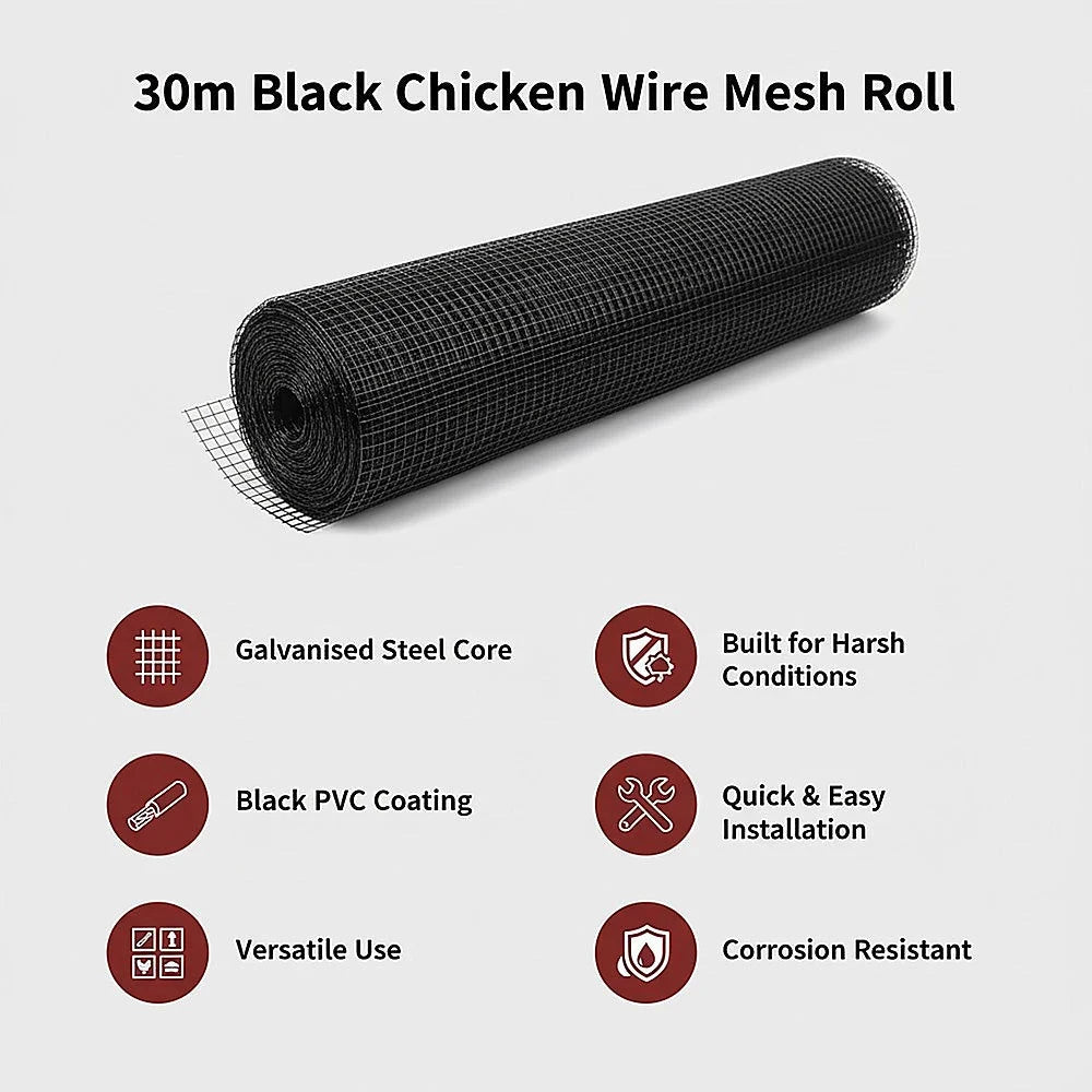 30m Black Chicken Wire Mesh Roll – Aviary & Garden Fencing