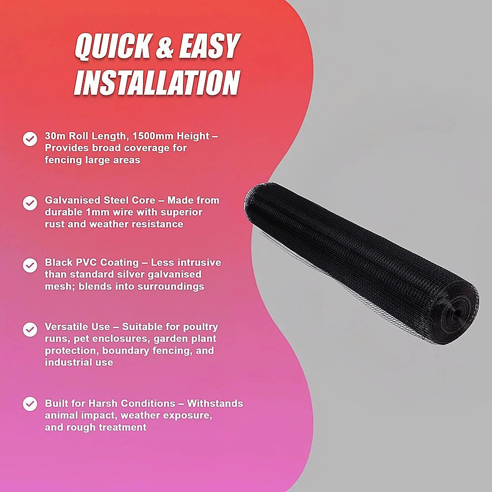 30m Black Chicken Wire Mesh Roll – Aviary & Garden Fencing