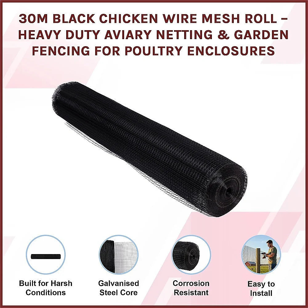 30m Black Chicken Wire Mesh Roll – Aviary & Garden Fencing