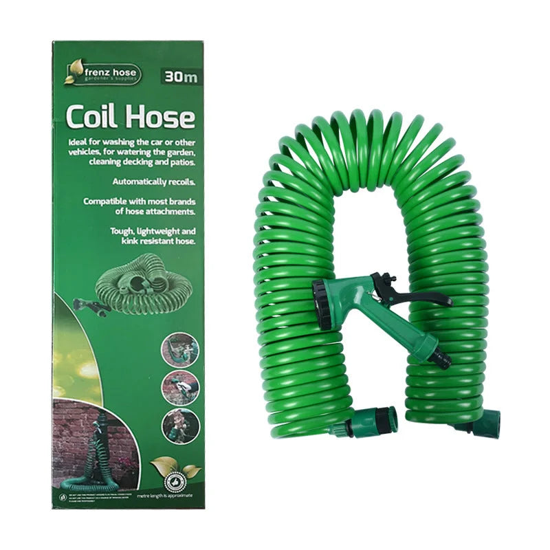 30m Retractable Spring Garden Hose with 5-Function Spray