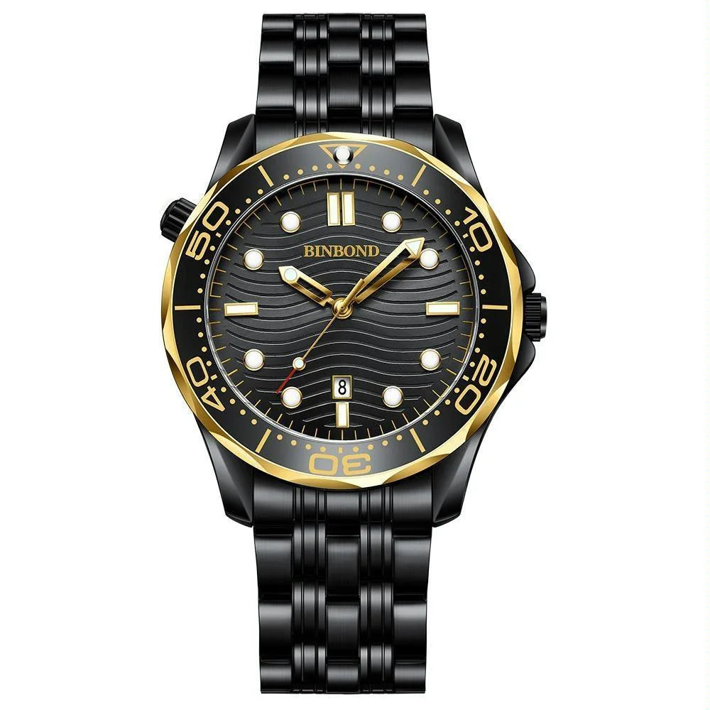 30m Waterproof Men Quartz Watch - Black Steel