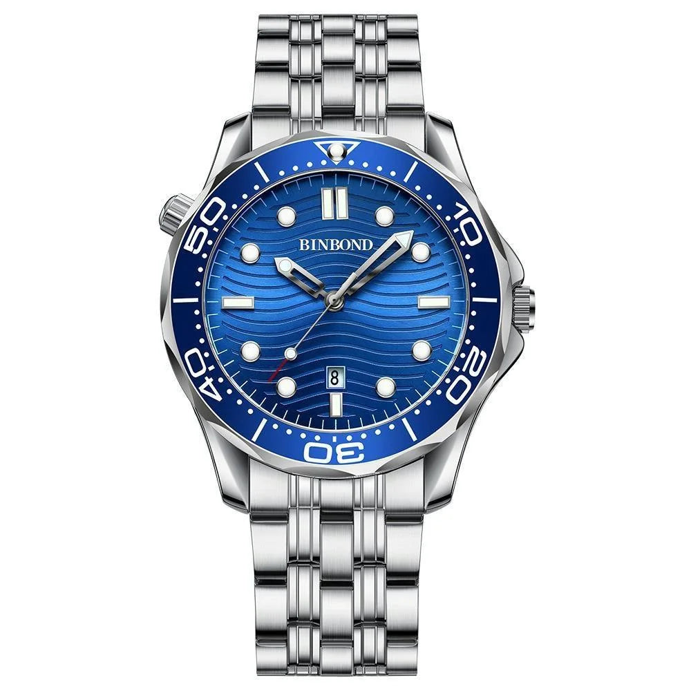 30m Waterproof Men Quartz Watch - Luminous Blue Steel