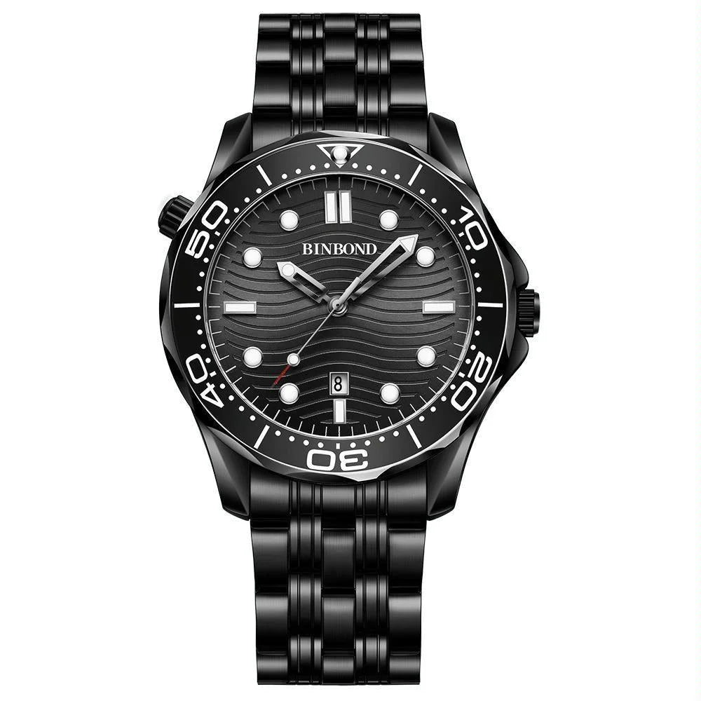 30m Waterproof Men Sports Quartz Watch - Black Steel