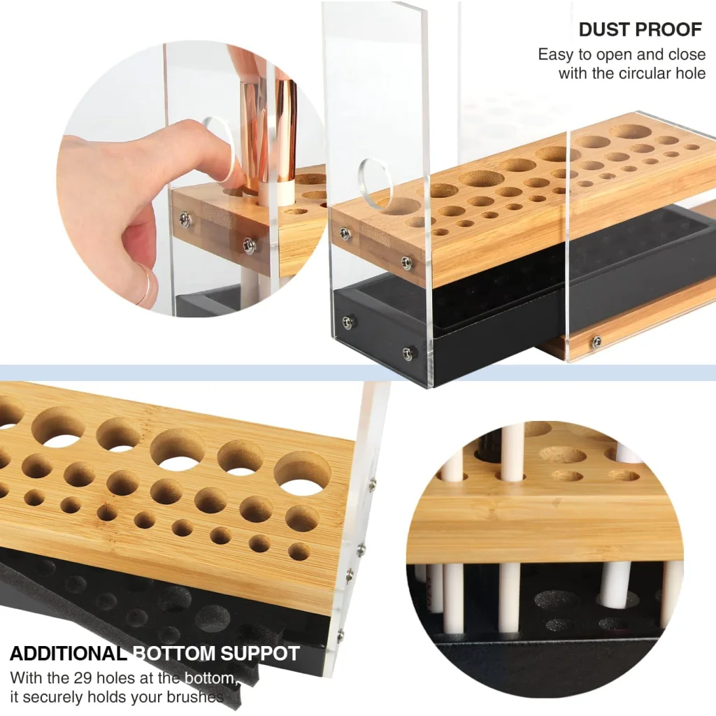 31 Holes Acrylic Bamboo Brush Holder Organiser Beauty