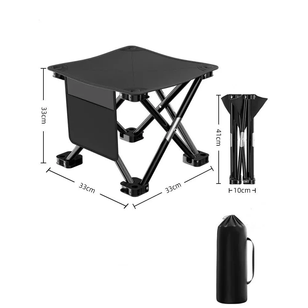 33*32cm Black Outdoor Folding Stool - Lightweight Portable