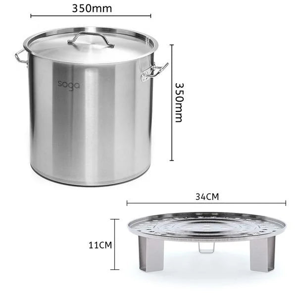 33L Stainless Steel Stock Pot with One Steamer Rack Insert - Premium